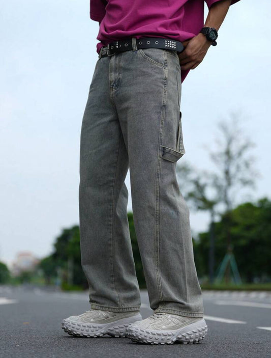 Manfinity Hypemode Pantalones vaqueros rectos informales de unicolor con bolsillos para hombres