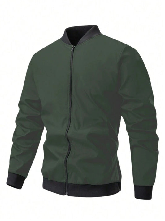 Manfinity Homme Chaqueta casual de manga larga con cremallera frontal y parches de unicolor para hombre