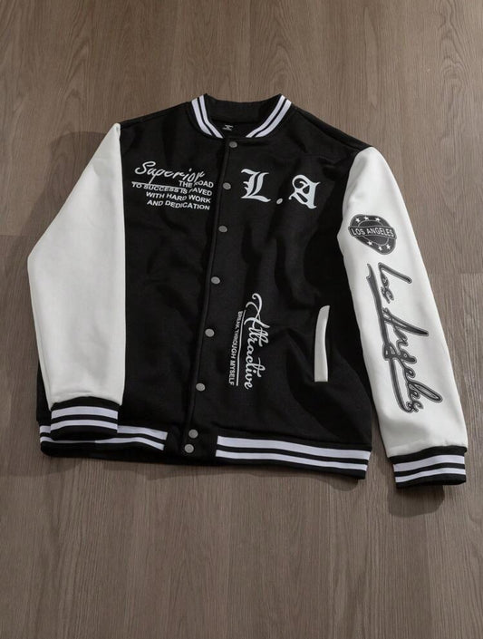 Manfinity EMRG Chaqueta de béisbol de manga larga con estampado sencillo para uso diario para hombres, diseñador, urbano, graffiti, color block, amigos