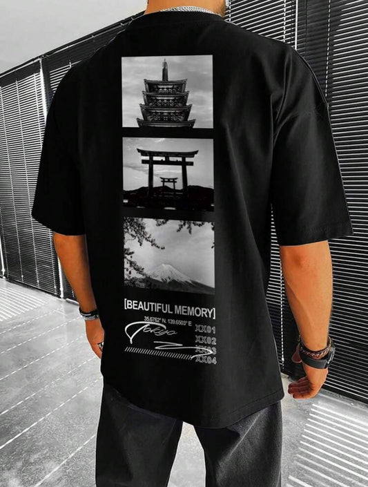 Remera Oversize Manfinity Homme Camiseta de manga corta casual de cuello redondo con estampa gráfica para hombre