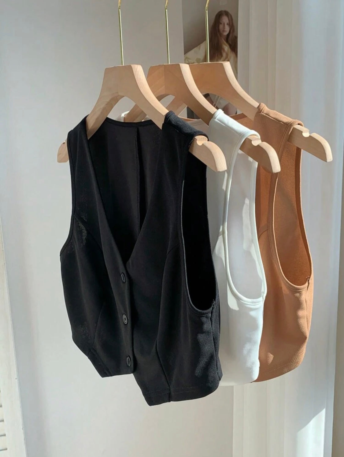 SHEIN Comfortcana 3 piezas/Conjunto de chaleco de verano de mujer de cuello en V sólido y de un solo botonadura (blazer)