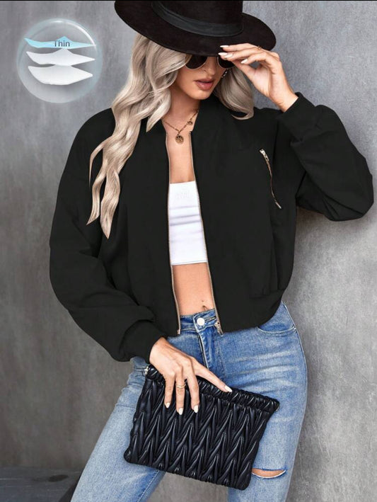 SHEIN ChicEase Chaqueta De Bombardero Con Cierre De Cremallera Y Color Sólido