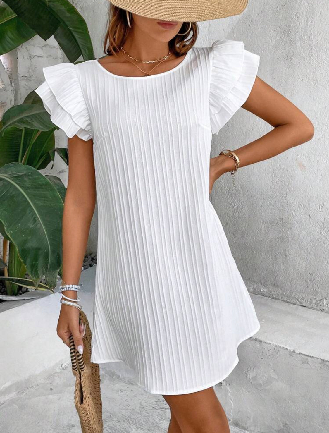 SHEIN Holidaya Vestido De Cuello Redondo Y Manga Fruncida Para Mujer
