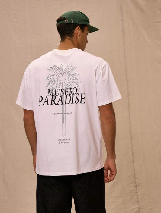Musero Camiseta estampada con gráfico "Musero Paradise" de talla grande, para primavera y verano, vacaciones