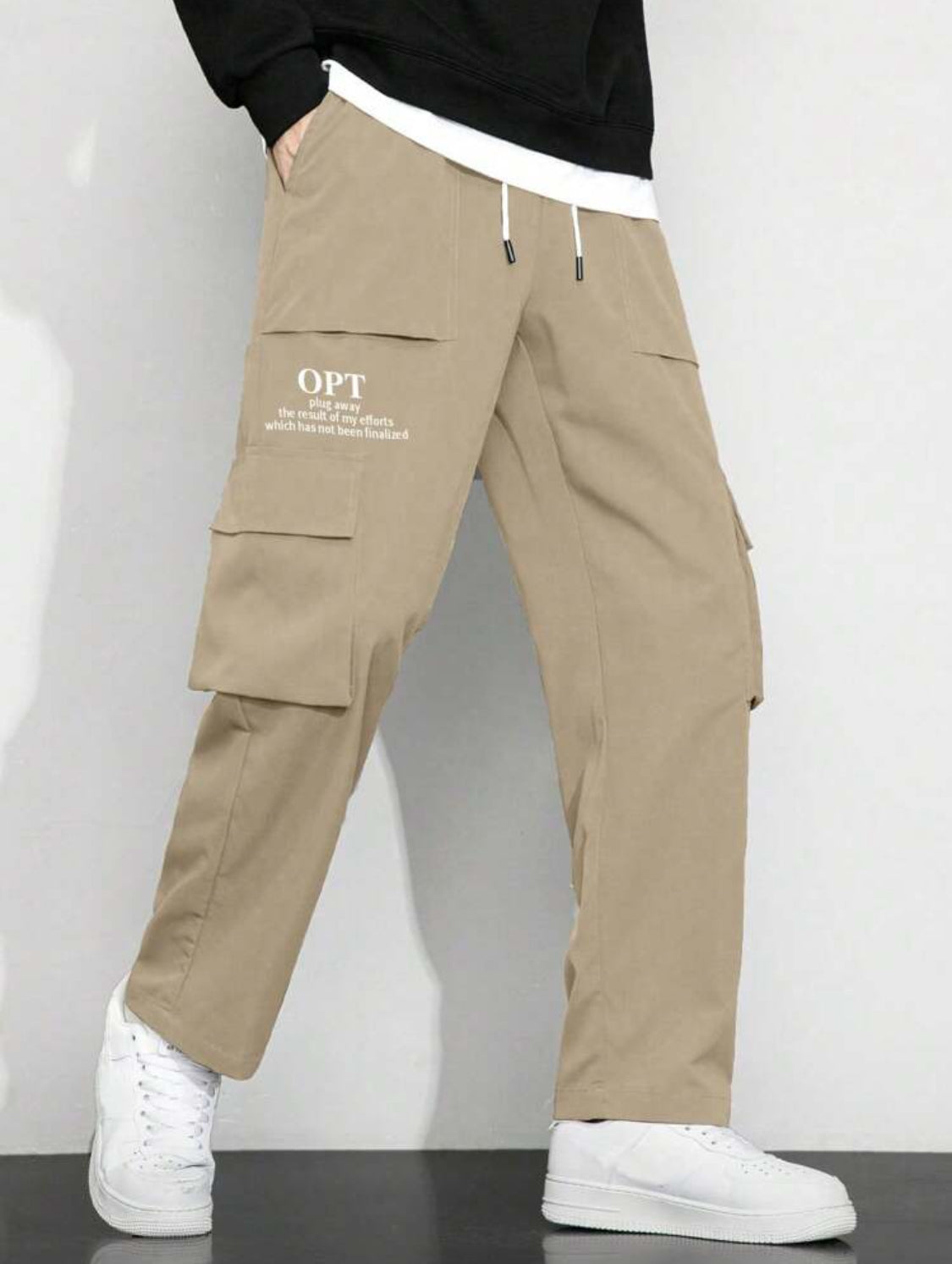 Manfinity Hypemode Pantalones cargo para hombre de corte holgado con bolsillo con solapa, estampado gráfico, cordón ajustable en la cintura