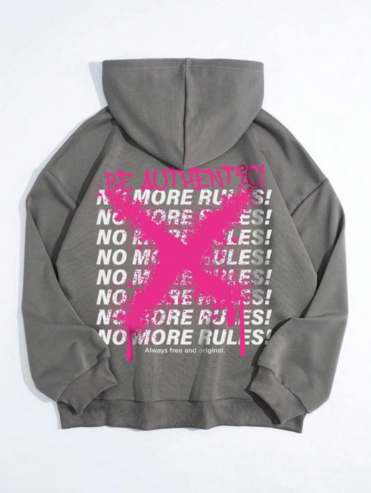SHEIN EZwear Sudadera de mujer tipo hoodie, de manga larga, holgada, con estampado de letras "No More Rules" en estilo de grafiti, de uso informal