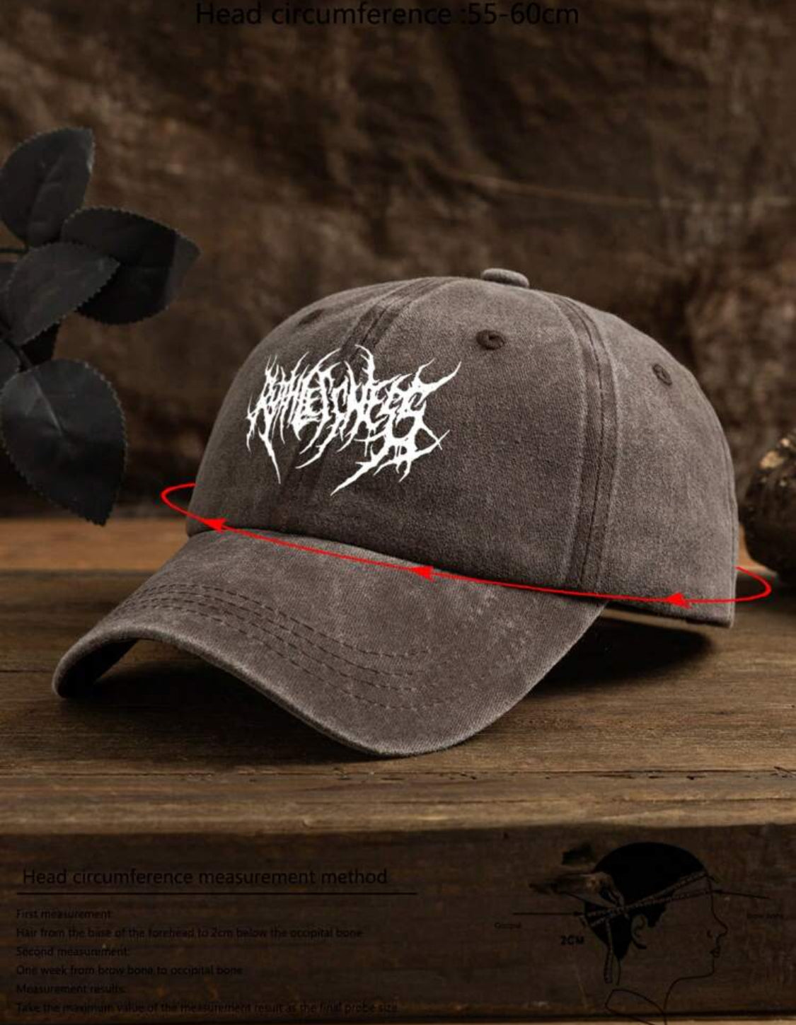 1 Gorra de béisbol marrón lavada con espinas para hombres, estilo callejero