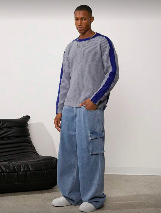 Forever 21 Pantalón vaquero cargo holgado para hombres en índigo claro