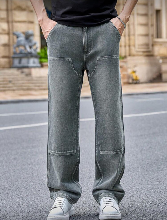 Manfinity Homme Jeans casuales rectos y holgados con bolsillos para hombre, moda urbana