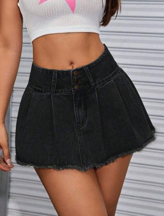 SHEIN ICON Falda Vaquera Plisada Para Mujer