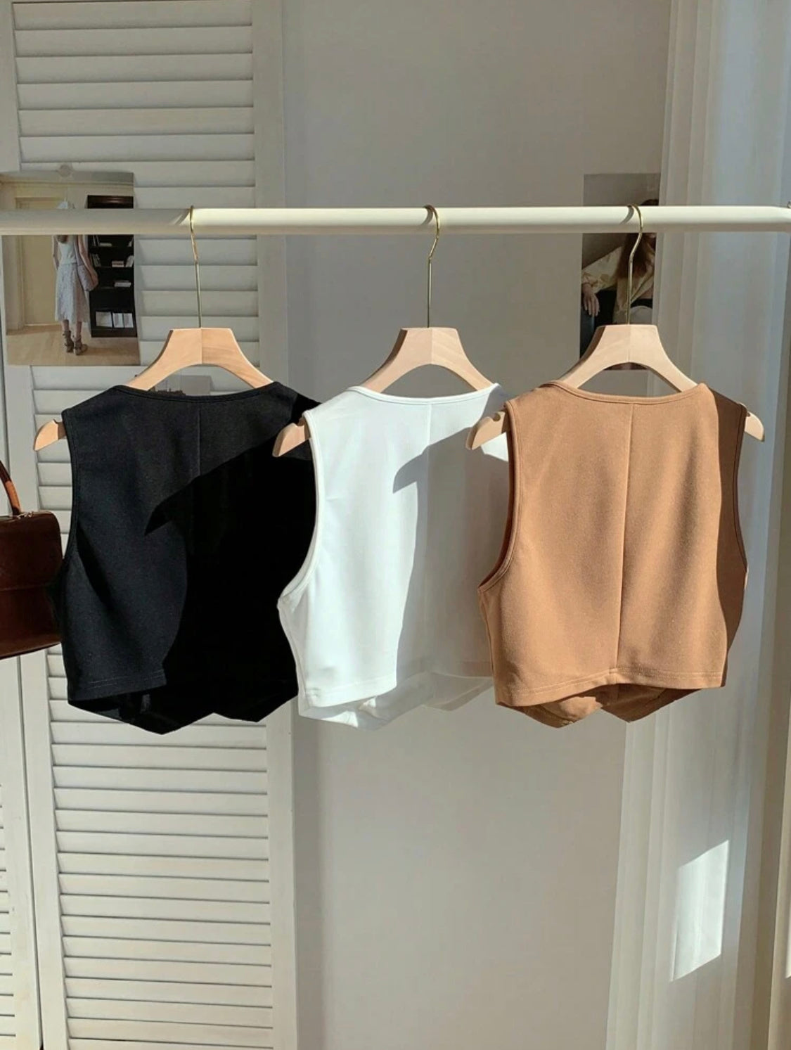 SHEIN Comfortcana 3 piezas/Conjunto de chaleco de verano de mujer de cuello en V sólido y de un solo botonadura (blazer)