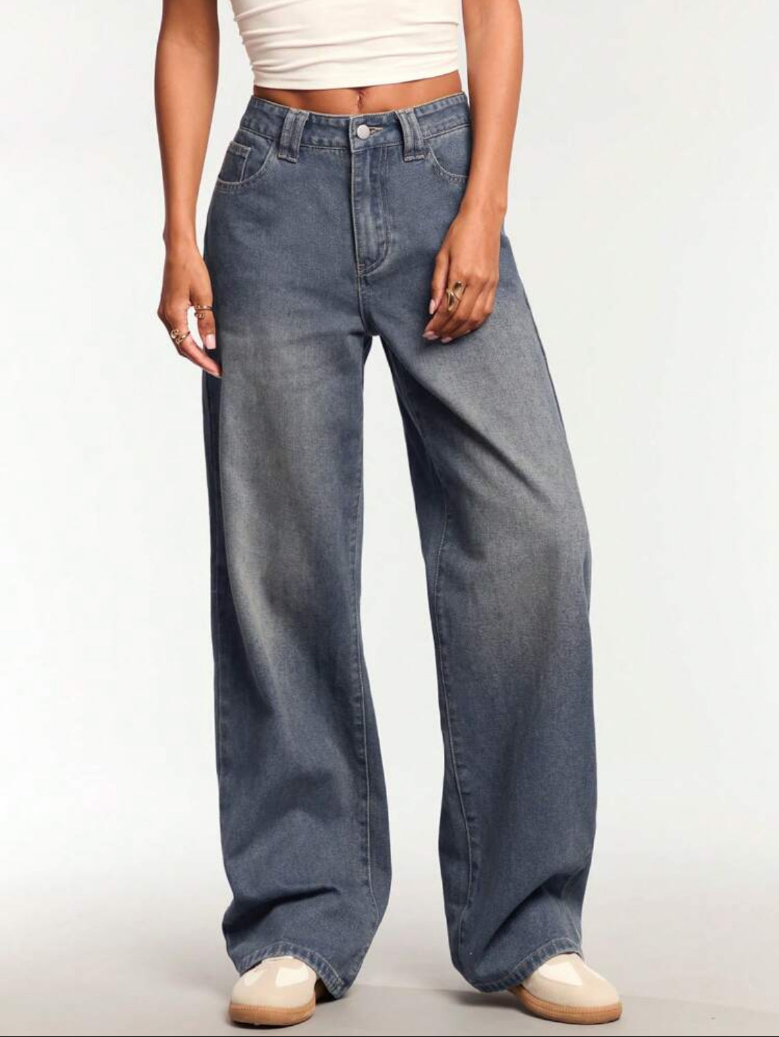 Forever 21 Nuevos Jeans de mezclilla clásicos de pierna ancha lavados de estilo retro de otoño/invierno