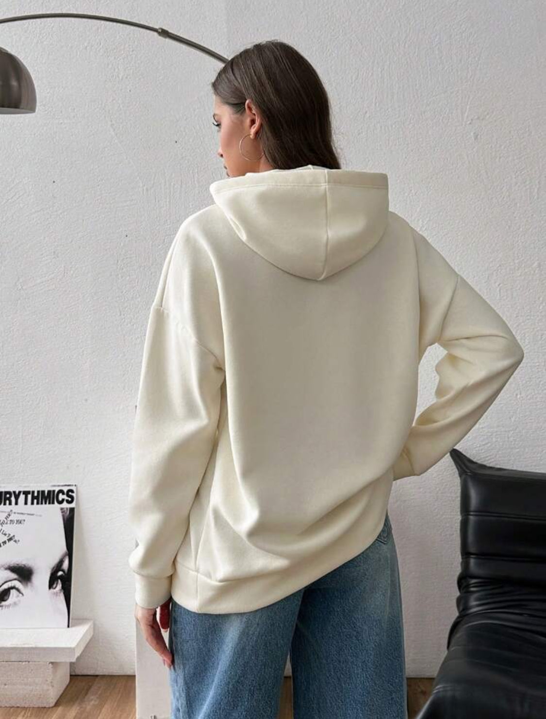 Cottnline Sudadera oversize de algodón BEIGE CON DETALLES BORDADOS