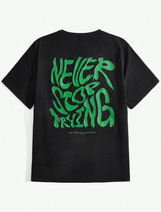 Remera Oversize Manfinity Hypemode Camiseta Informal De Hombre Con Cuello Redondo Tejido Y Estampado De Eslogan