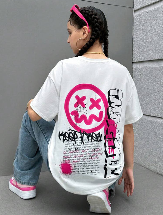 Remera Oversize SHEIN NovaGlow Camiseta de manga corta informal con estampado simple para adolescentes chicas, adecuada para el verano