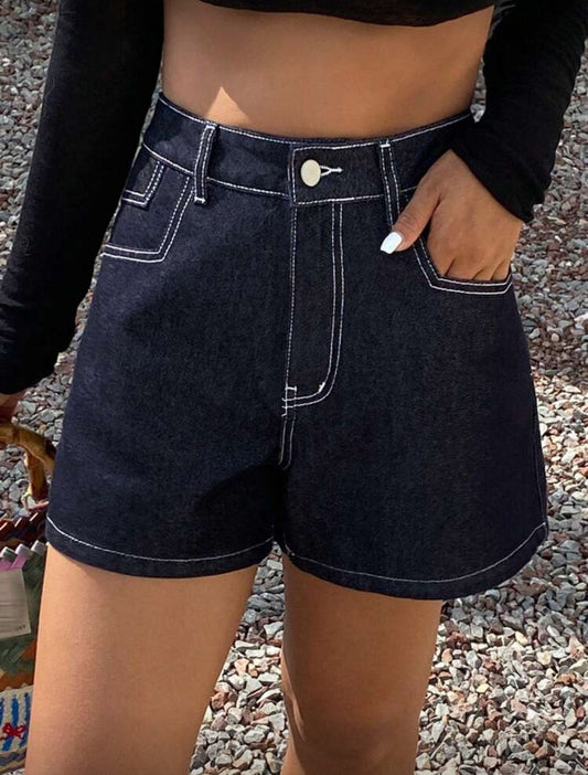 Livesso Shorts vaqueros de mujer de unicolor vintage, estilo A-line, sueltos y casuales, para el verano