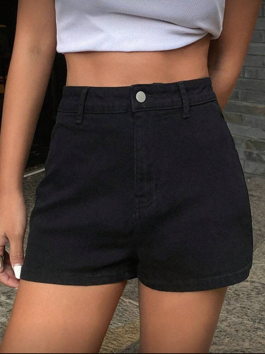 DAZY Shorts vaqueros ajustados de tela elástica y bolsillos lisos para mujer, de verano