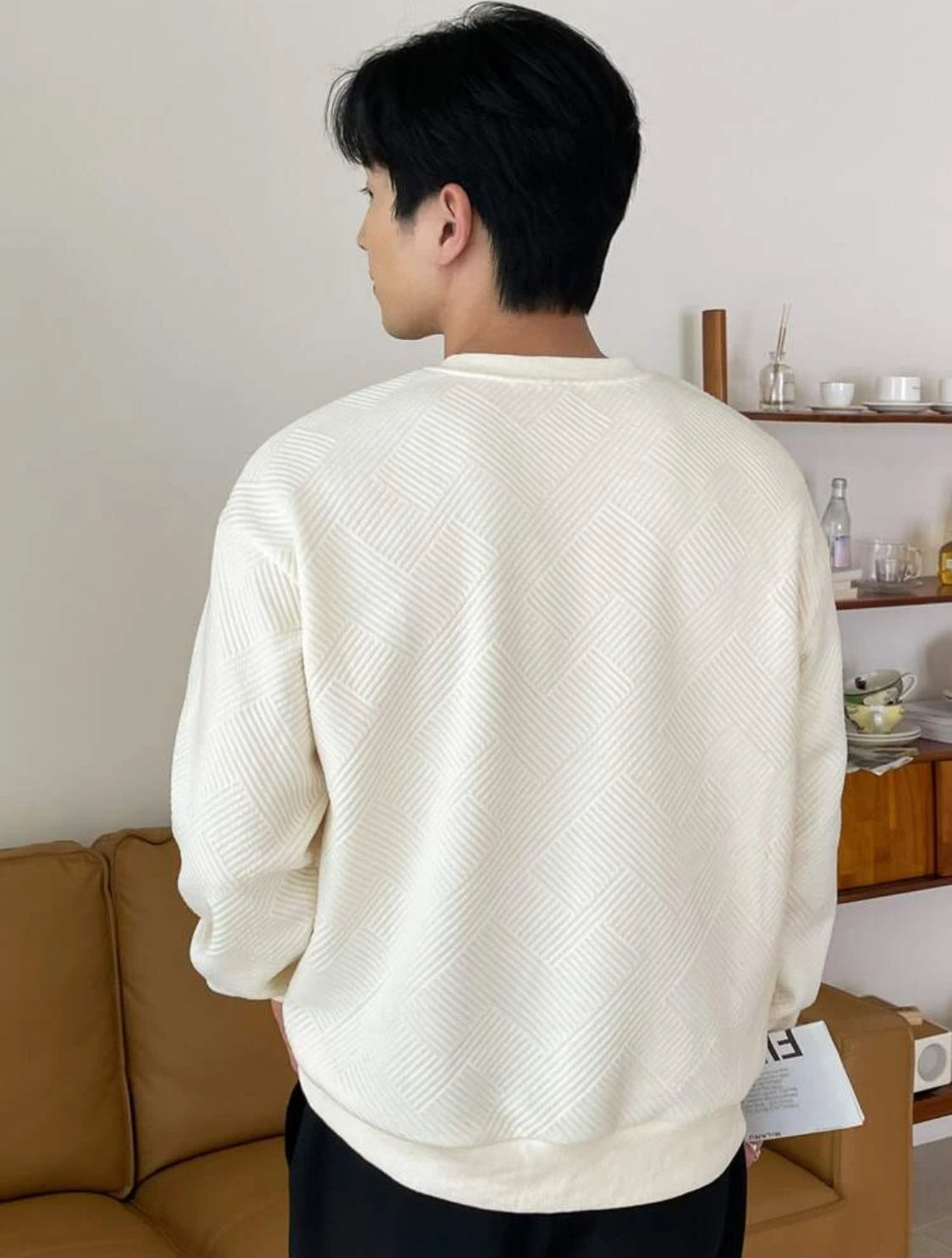 DAZY Hombres Sudadera unicolor de hombros caídos