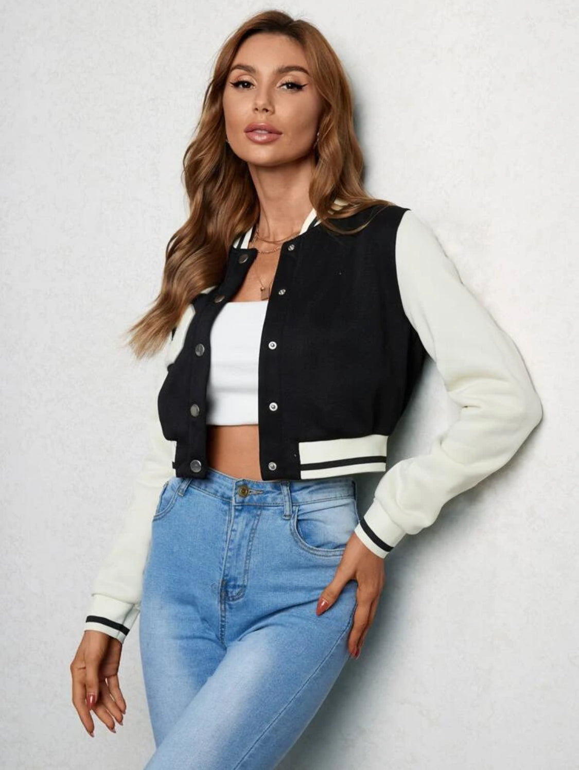 SHEIN EZwear Cazadora de universidad con parche de letra corto