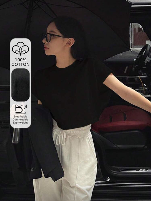 [100% Algodón] DAZY Camiseta corta unicolor para mujer