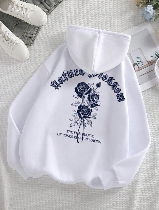 INAWLY Sudadera casual con capucha impresa con rosa y letra EL FRAGANCIA DE LAS ROSAS SE DESBORDA, Blusas de manga larga