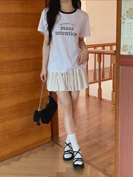 DAZY Camiseta de manga corta de cuello redondo con estampado gráfico casual y bonito para el verano para mujer