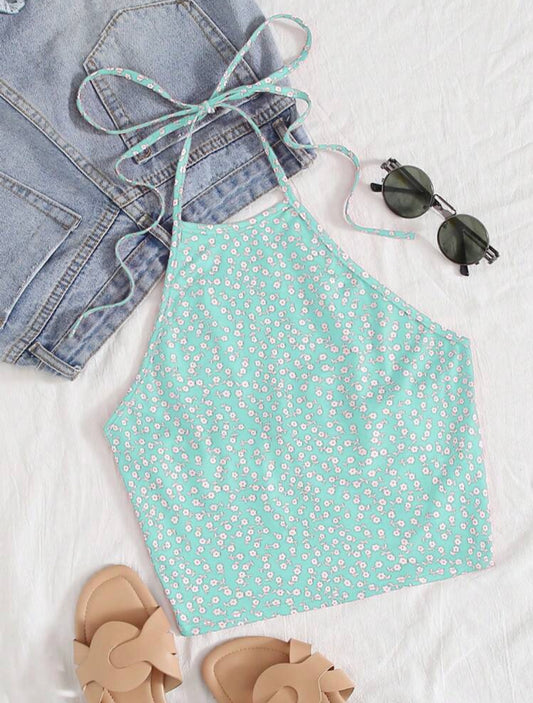 SHEIN Dreamara Top halter floral de margarita con cordón
