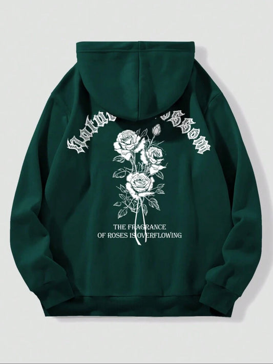 Manfinity Dauomo Sudadera Con Capucha Casual Y Elegante Para Hombre Impreso Con Rosas Y Letras