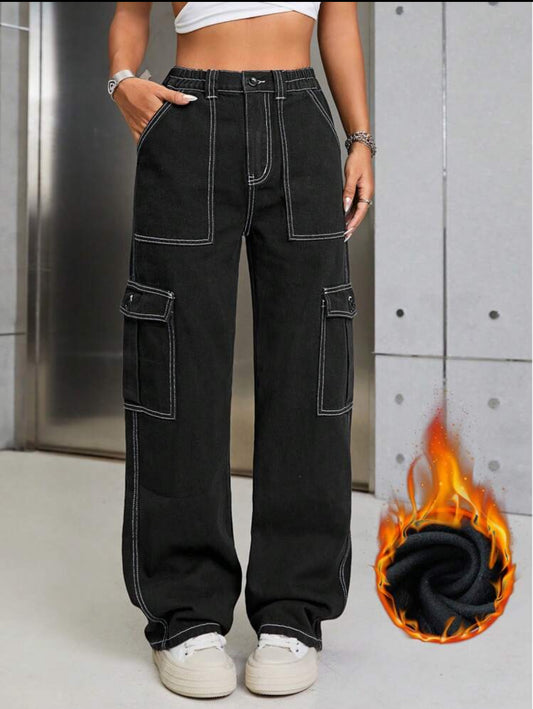 SHEIN ICON Pantalones largos de mezclilla casuales, a la moda y adecuados para el uso diario