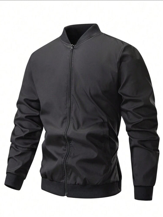 Manfinity Homme Chaqueta bomber básica de cremallera para hombre, lisa, de manga larga, para salir, casual, regalo para novio