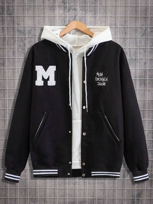 Cottnline Chaqueta de béisbol - Campera Universitaria con estilo universitario, parche de gráficos bordados y letra para hombres