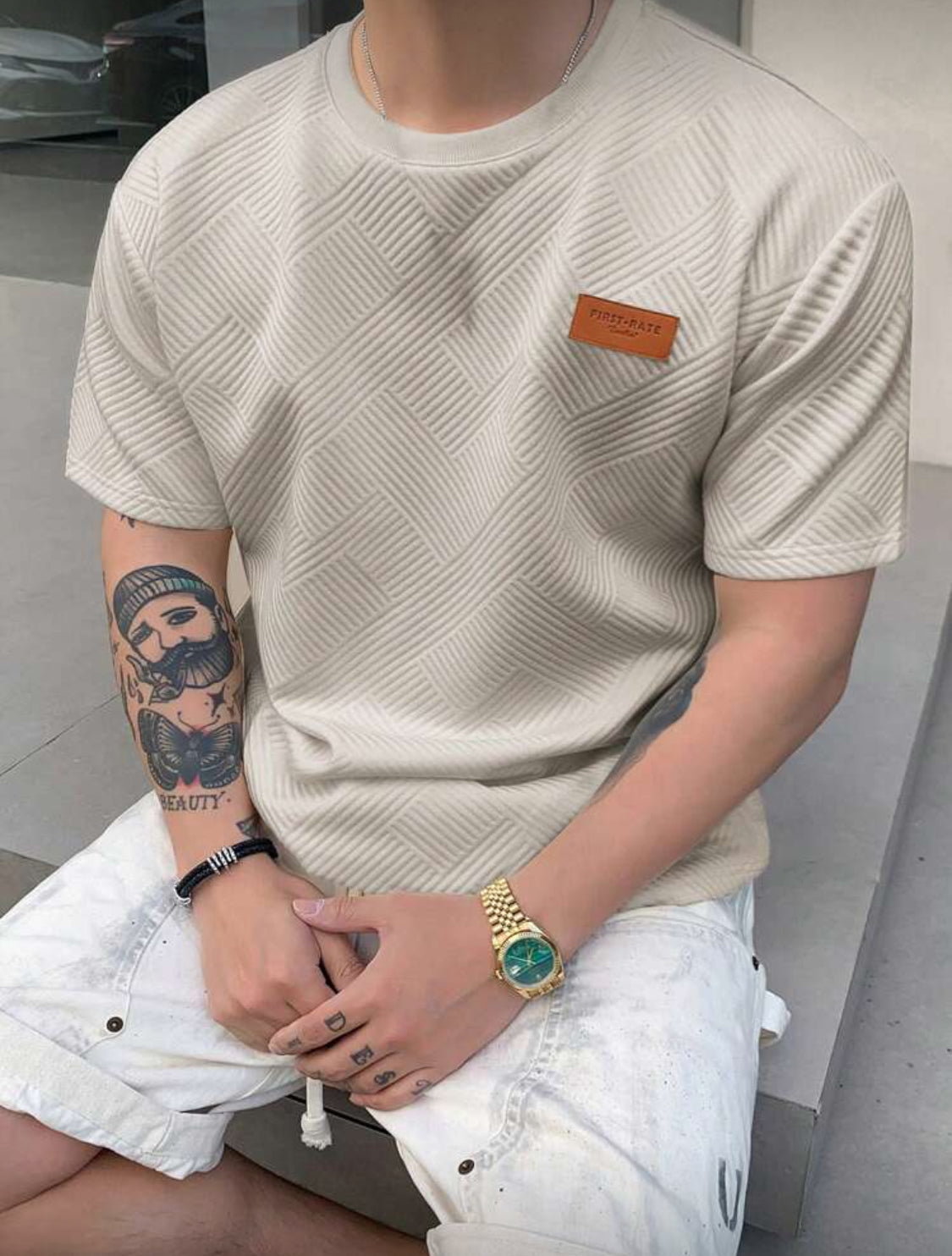 DAZY Camiseta casual de verano para hombre con cuello redondo, manga corta y estampado de letras