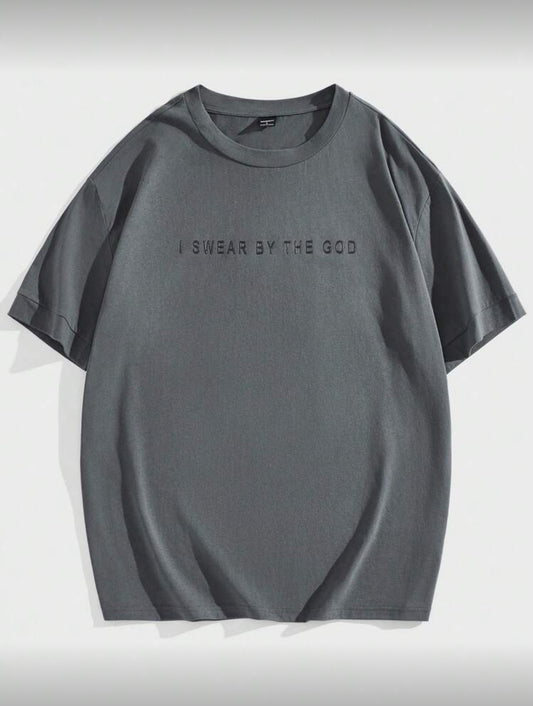 Manfinity VCAY Camiseta de cuello redondo de manga corta con estampado gráfico de texto en inglés de corte holgado para hombre, verano