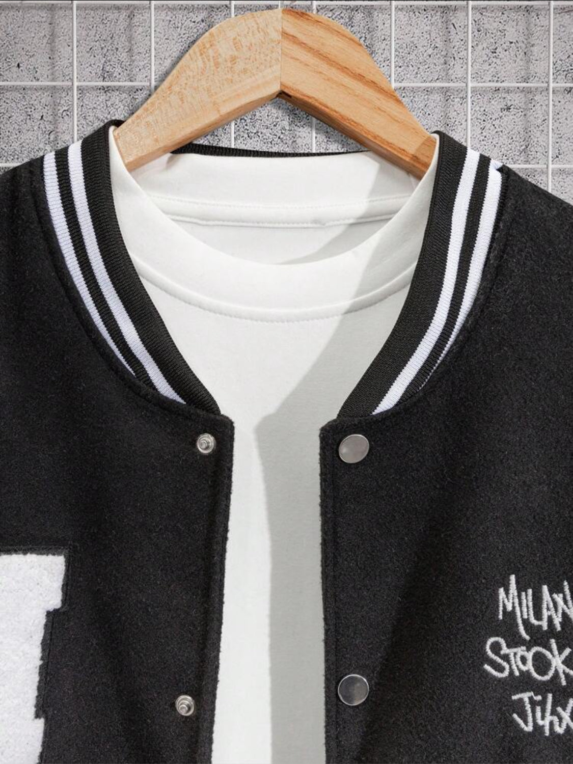 Cottnline Chaqueta de béisbol - Campera Universitaria con estilo universitario, parche de gráficos bordados y letra para hombres