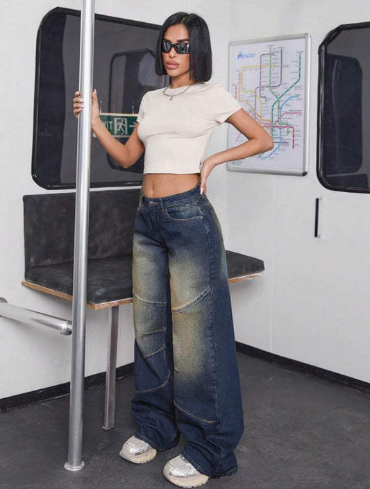 SHEIN JEANS DE PIERNA ANCHA CON CINTURA BAJA PARA MUJER