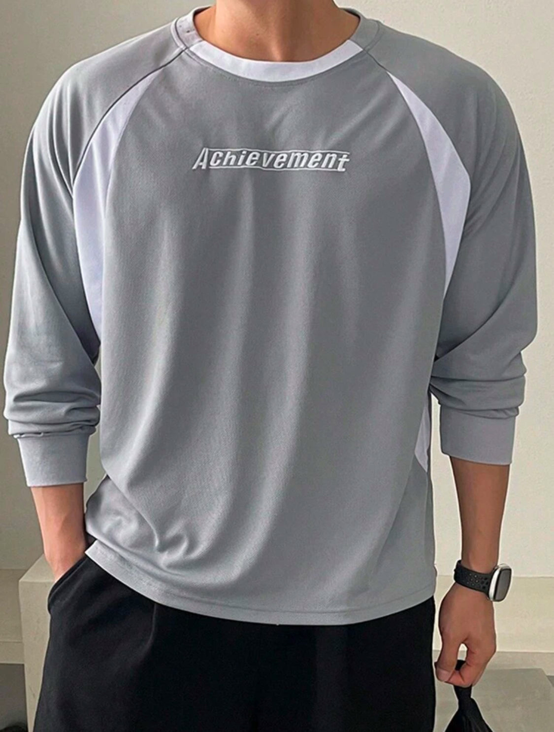 DAZY Camiseta casual de manga raglán con cuello redondo y estampado de letras para hombres, otoño
