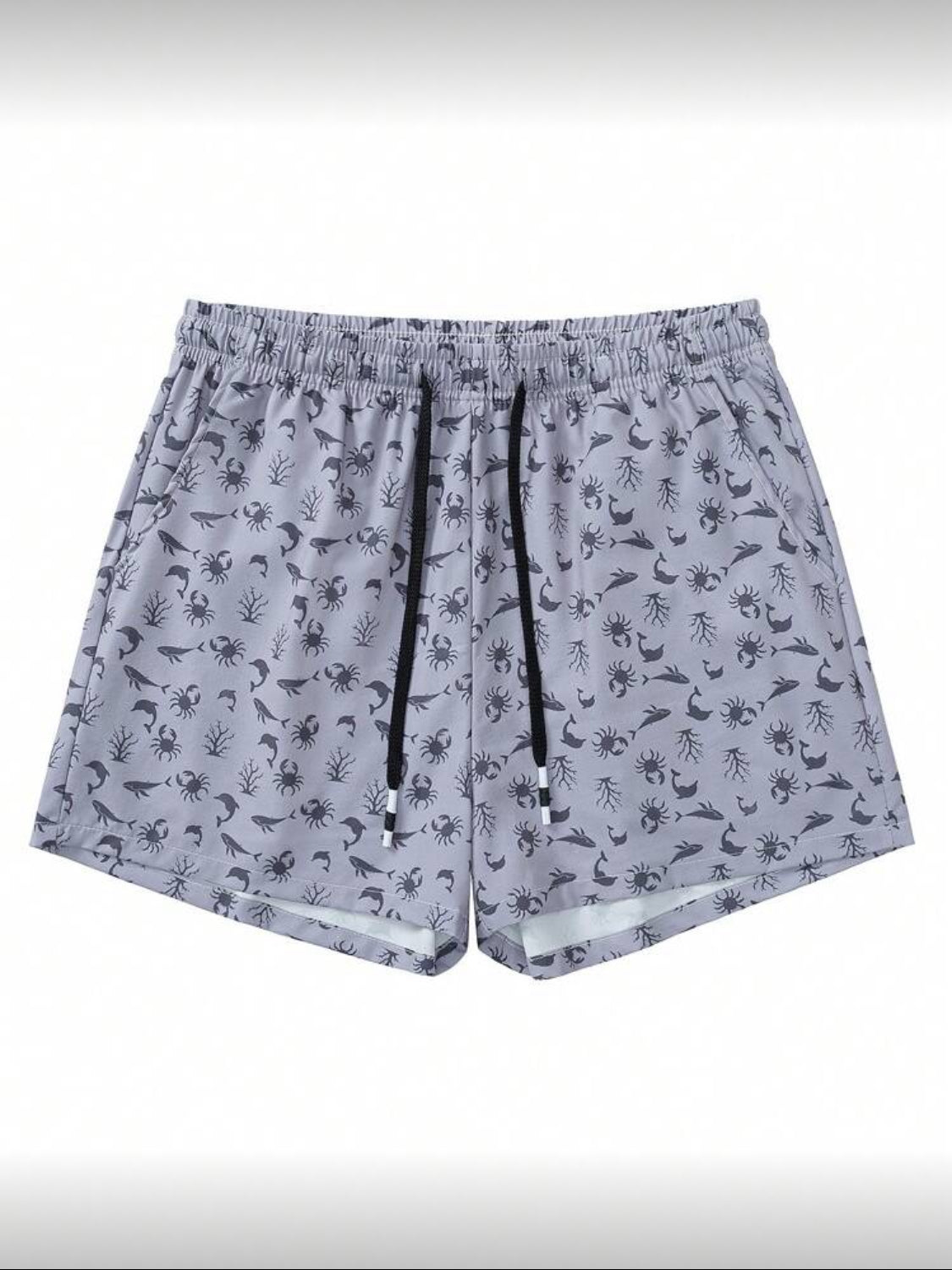 Manfinity Swimmode Pantalones cortos de playa con estampado total para vacaciones, ropa de playa para hombres, trajes de pantalones cortos de playa, ropa de playa, ropa de playa casual para exteriores, pantalones cortos de playa hawaianos